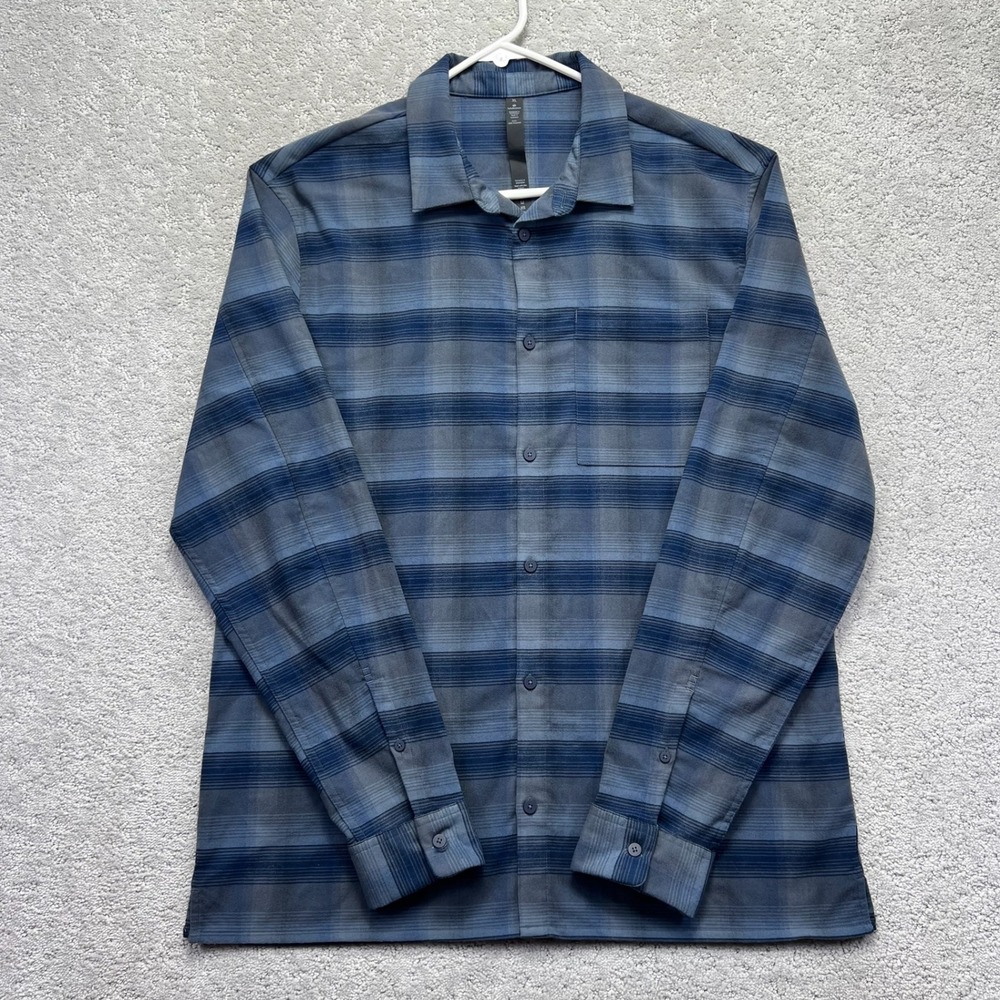 Lululemon Masons Peak Flannel Shirt XL Blue Grey Plaid Button Down Long Sleeve